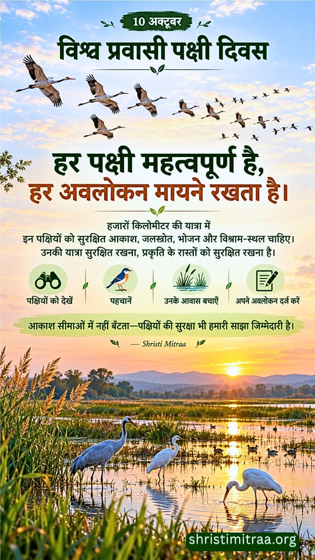 10 अक्टूबर - विश्व प्रवासी पक्षी दिवस